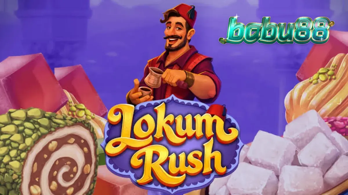Lokum Rush slot game screen featuring colorful Turkish delights and multipliers.